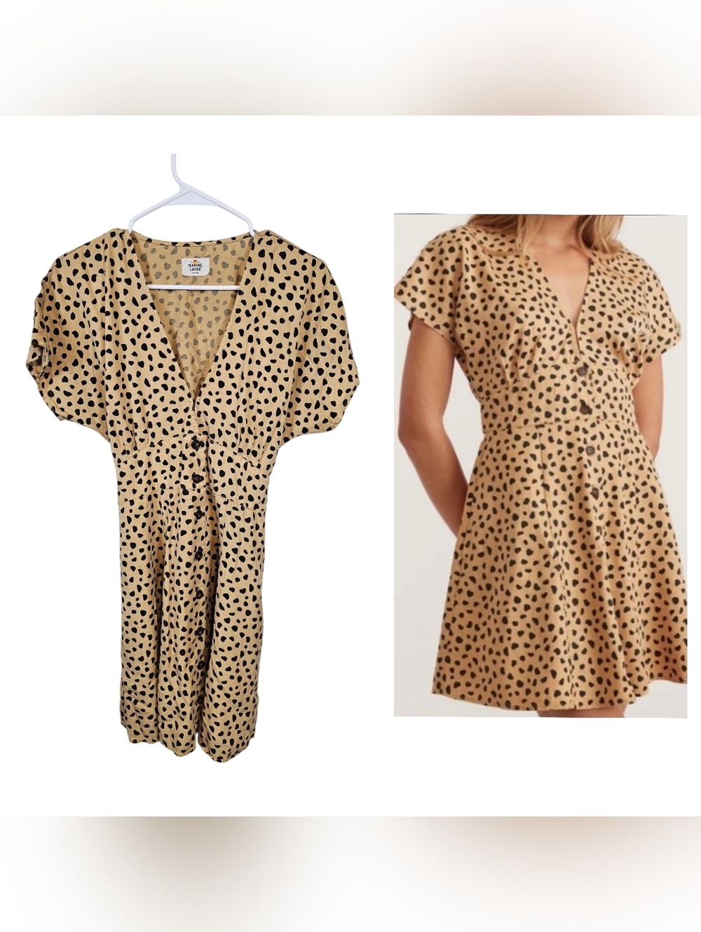 Marine Layer Camille Mini Dress Button Down Tshirt Dress Leppard Abstract Print